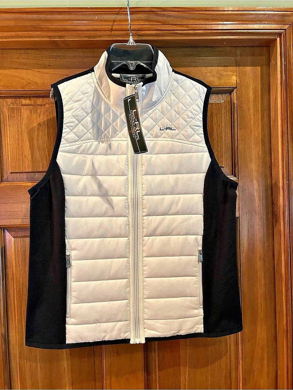 Lauren Ralph Lauren Active Wear Quilted Hybrid Vest Cream & Black Large NWT